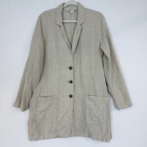 Coldwater Creek 100% Linen Blazer Tan Women's Medium Duster Tunic Jacket